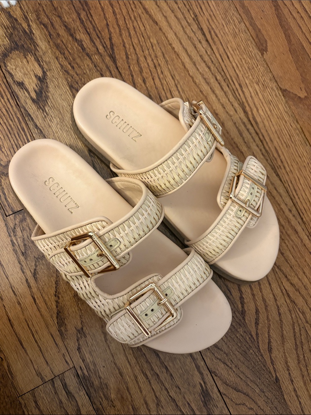 SCHUTZ Cream Woven Double-Buckle Slide Sandals - Picture 4 of 4